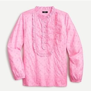 J. Crew Long-Sleeve Ruffle In Floral Eyelet Cotton Pink Shirt NWT